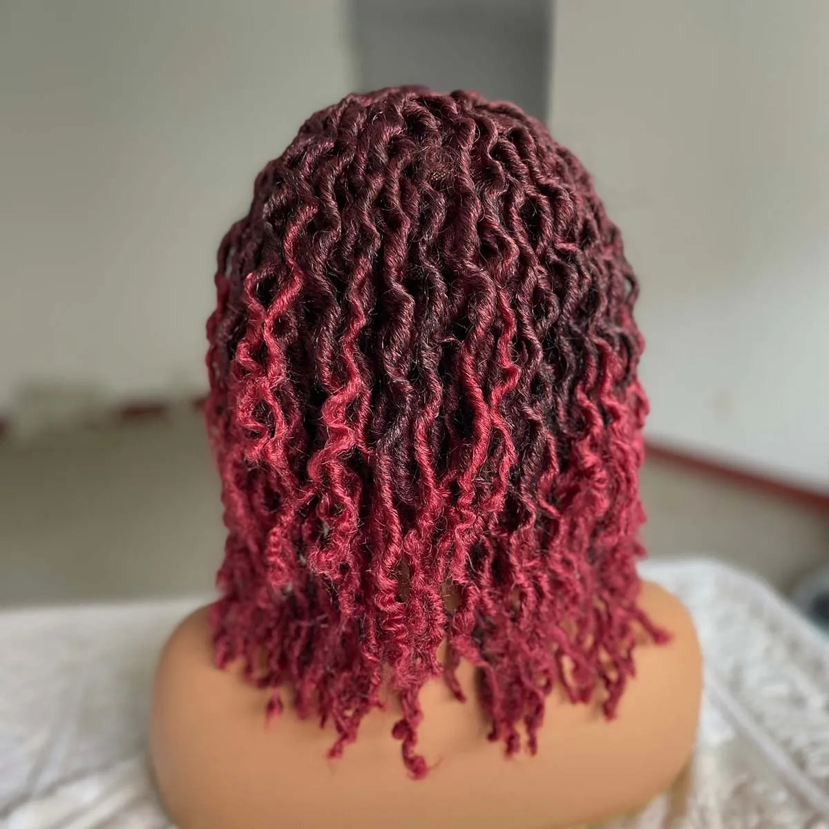 Short Goddess Faux Locs Wig | Brown Highlight Dreadlock Wig | Afro Braided Crochet Wig | Synthetic Hair