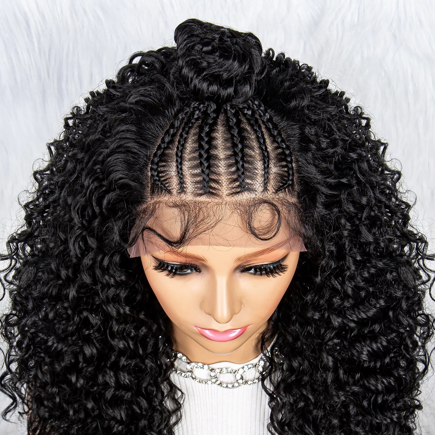 KIMA Braided Bun Wig | Kinky Curly Lace Front Updo with Baby Hair