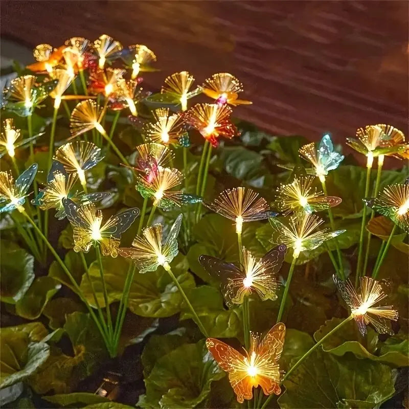 1PC 6-Head LED Solar Fiber Optic Butterfly Lights, 2 Modes Outdoor Idea Landscape Lighting For Garden,Pathways, Lawn, Patio,Yard