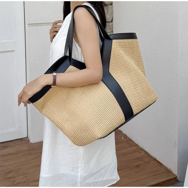 Y-shaped Design Shoulder Bag 2025 | Brand Seaside Beach Vacation Travel Hollow Straw Large Capacity Tote Bag (Casual Light Handbag)