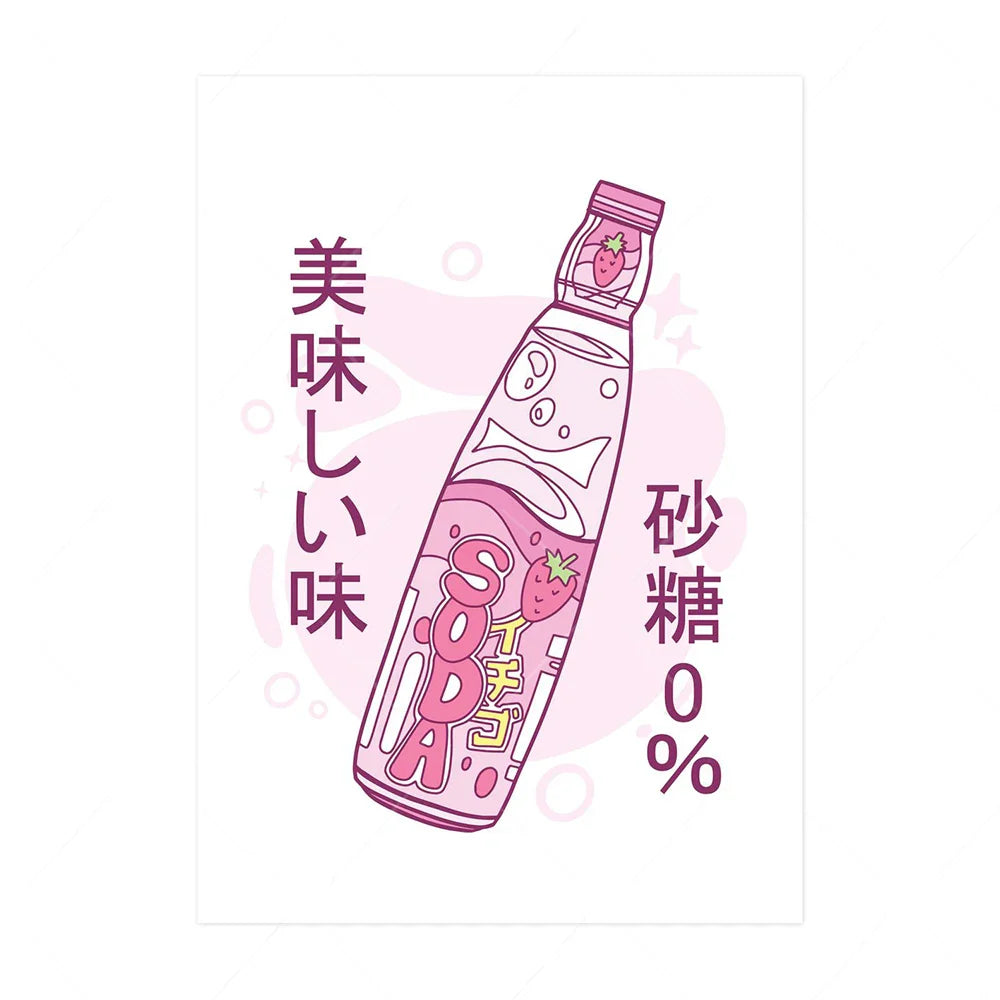 Japanese Kawaii Cuisine Poster Ramen Drink Milk Canvas Painting Wall Picture Soda Water Vapor Wave Print Restaurant Decoration