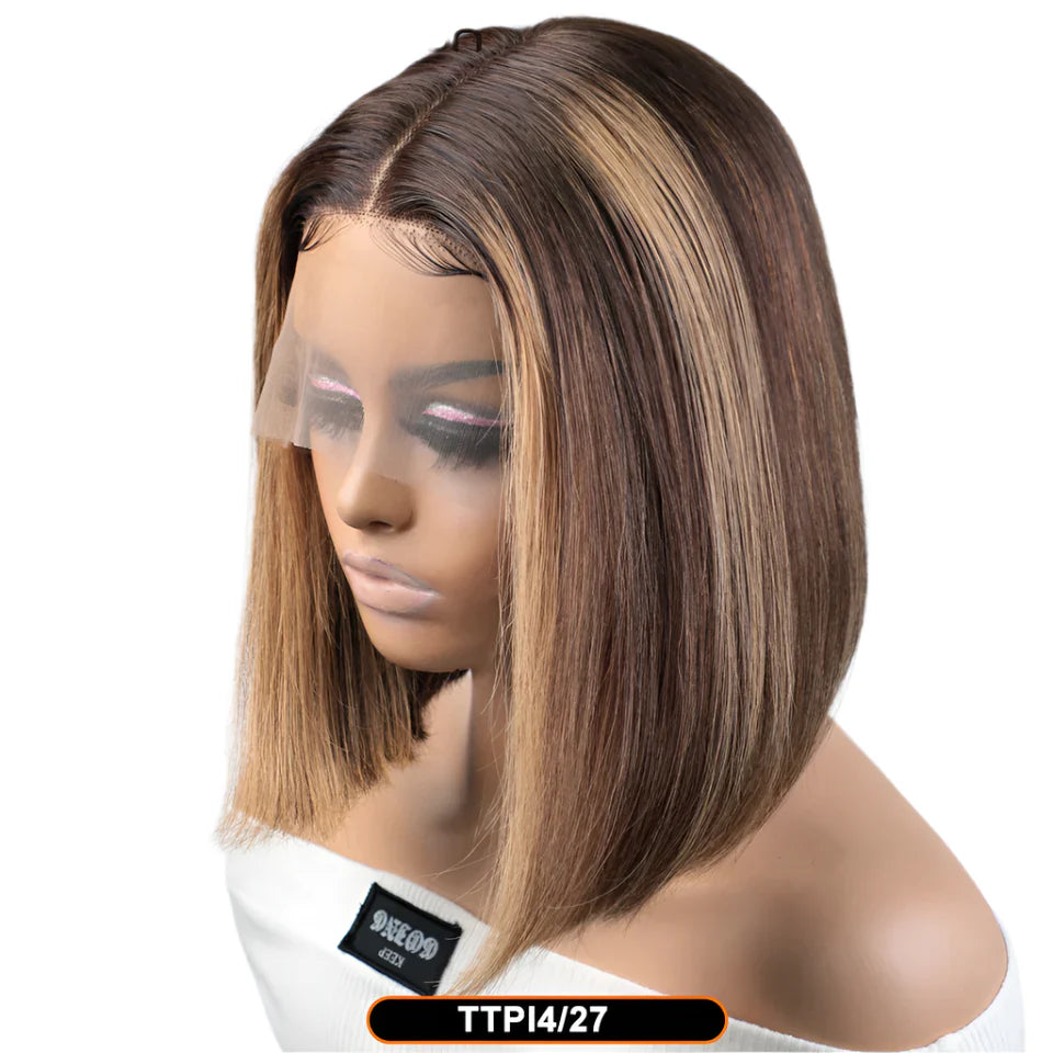 Ombre Pink & Blonde Bob Wig | Straight Human Hair T-Part Lace Front