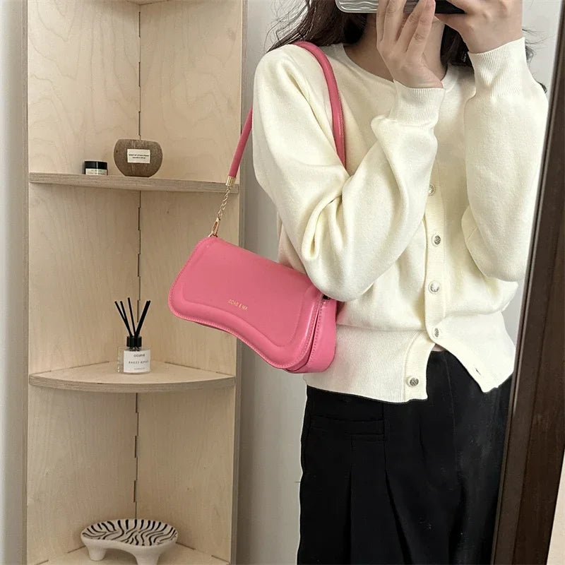 Ladies Shoulder & Crossbody Bags | PU Leather Women's Underarm Bags & Solid Color Small Top-Handle Purse (Female Daily Handbags)