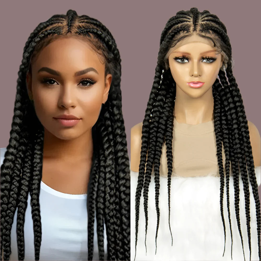 Knotless Cornrow Box Braided Full Lace Wig | Twisted Accents | Natural Hair Texture | Black Women