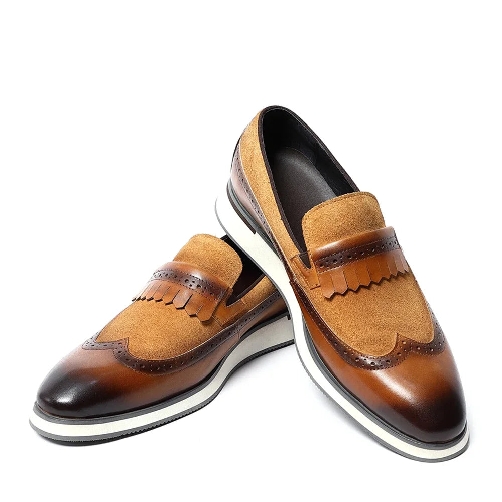 Many Colors Classy Men's Genuine Leather Tassel Loafers | Cow Suede Wingtip Brogue Casual Business Flats