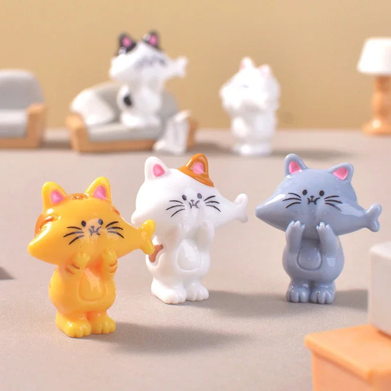 6/12/18Pcs Eating cat Miniature Figurine Ornament Desk Decoration Home Ornament Creative DIY Home Decoration Accessories Gifts