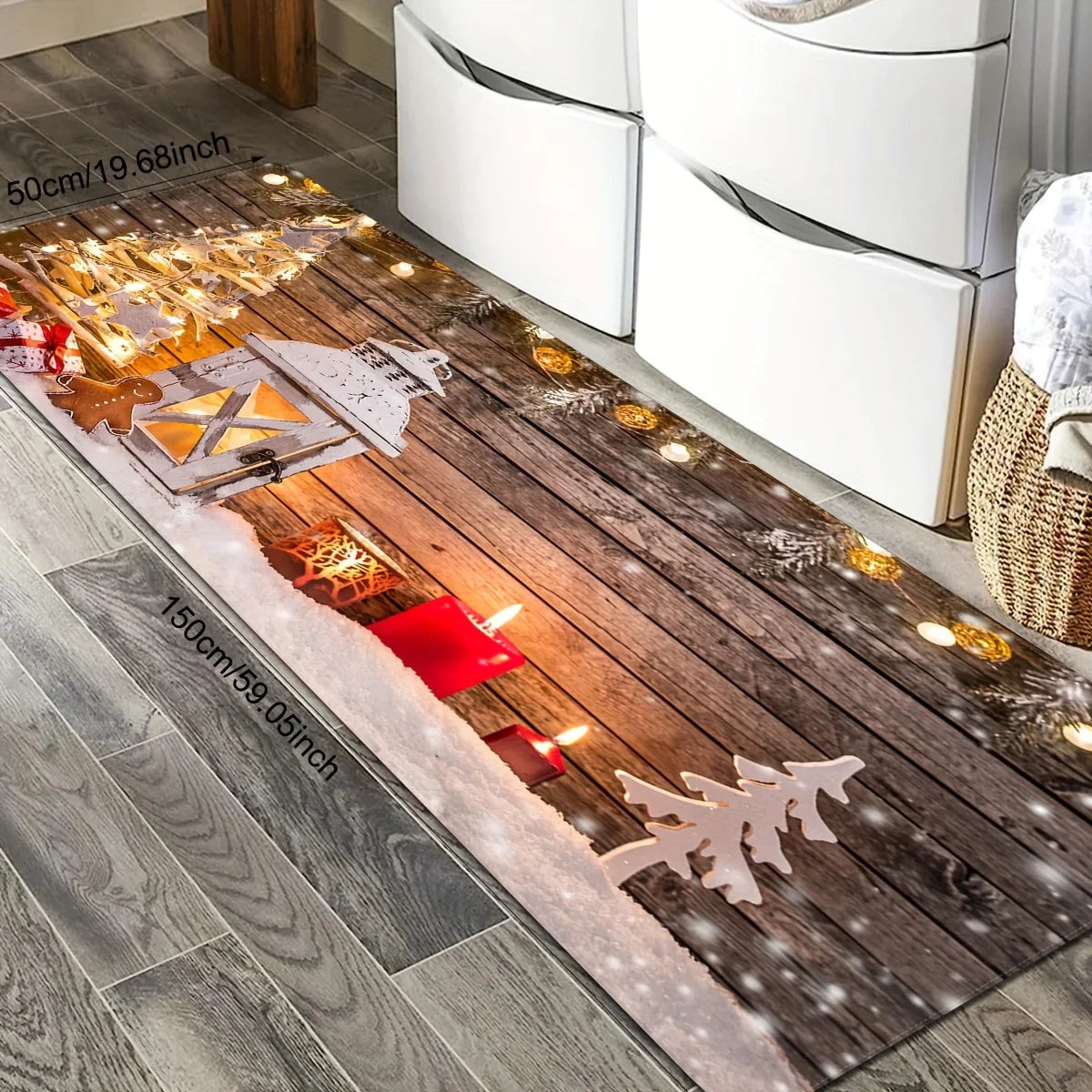 VIKAMA Christmas Snow Scene Carpet 2pcs Kitchen Rug Doormat Welcome Mat Outdoor Carpet Rug For Bedroom Living Room Carpet Home D