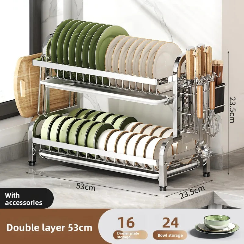 stainless steel Dish Dryer Rack,Compact Kitchen Dish Rack,Screeper Set,Large Rust Proof Dish Screeper With Utensils Holder
