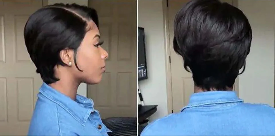 Natural Honey Color Pixie Bob Wig | Straight Human Hair with Bangs & Part Lace