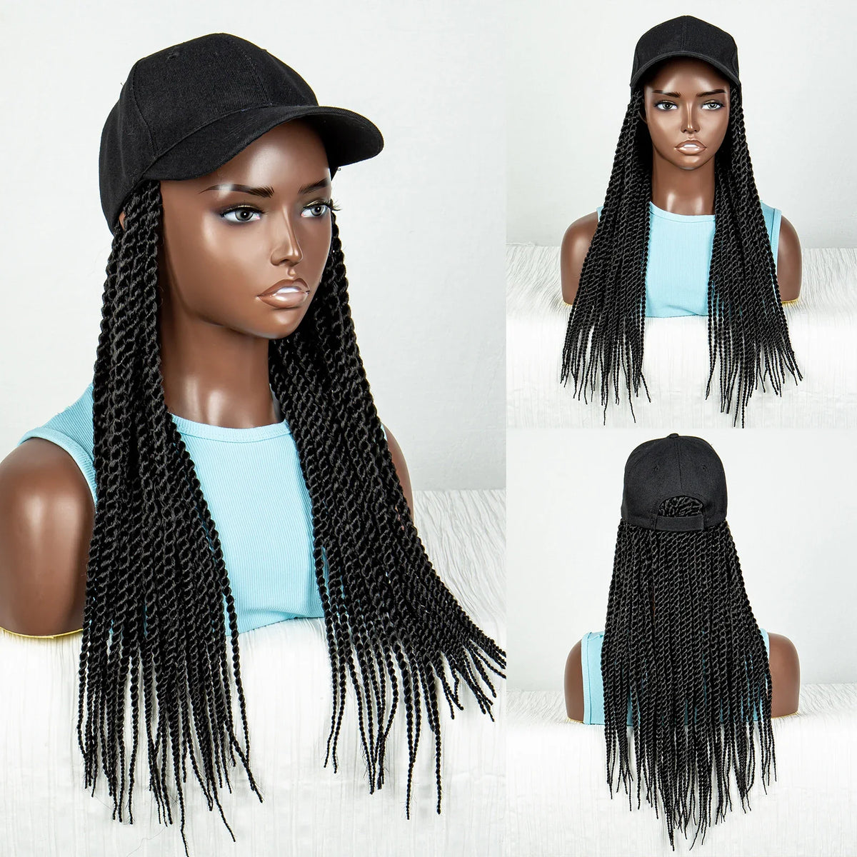 Braided Hat Wig with Twist Crochet Hair | Knotless Box Braids | Baseball Cap