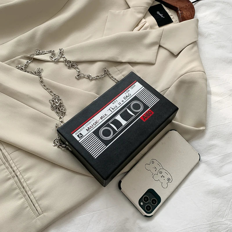 New Retro Magnetic Tape Radio Style Square Bag | Women's Shoulder Bag & Crossbody Bag (Fashionable Leisure Retro Pop)