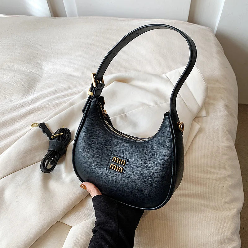 Vintage Small Bag | Women's New Crescent Shaped Bag & Autumn Winter Dumpling Bag (Commuting Black Crossbody Bag)