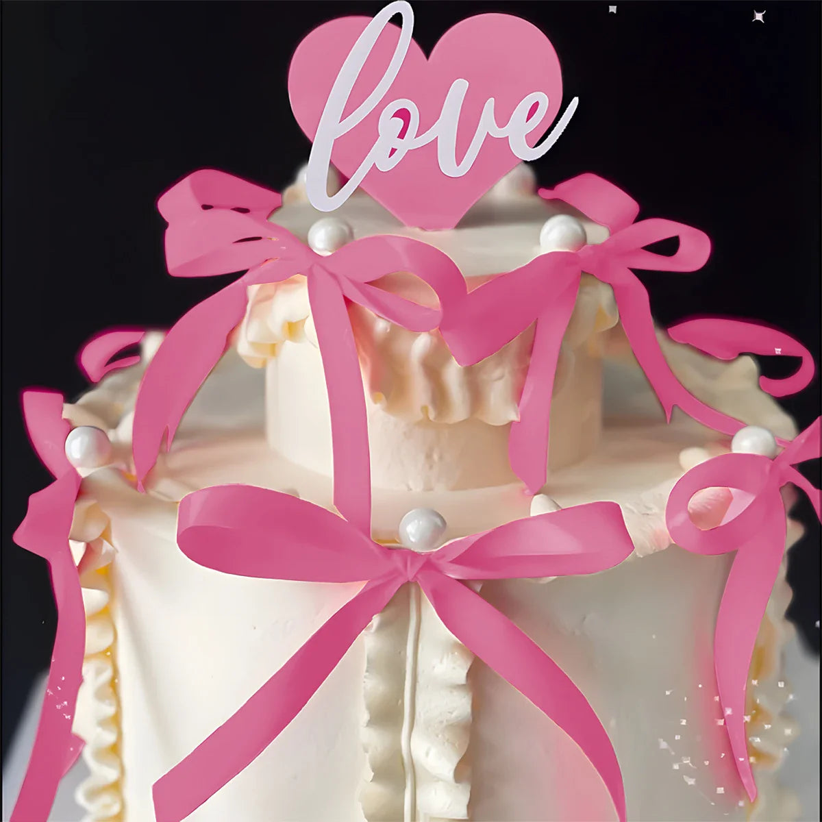 Pink Red Bow Ribbon Cake Decoration Desserts Home Decor Birthday Party Decor Kids Valentine’s Day Romantic Evening Events Decor