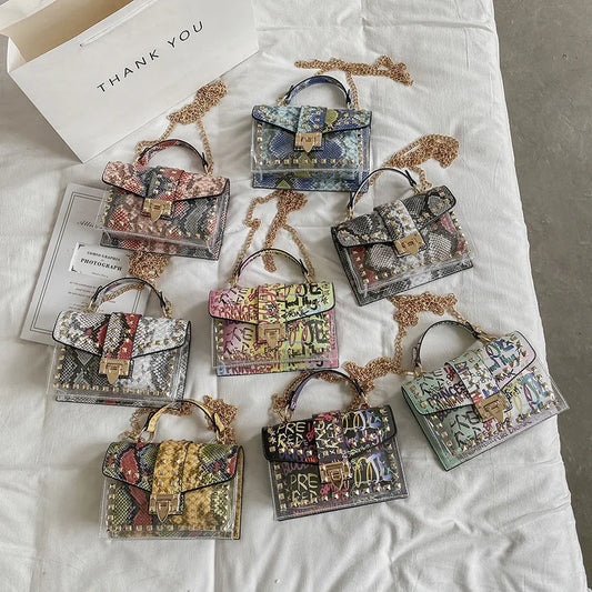 Brand Women's Studded Graffiti Crossbody Bags | Fashion Shoulder Bag for Ladies (Luxury Designer PVC Handbags & Messenger Satchel)