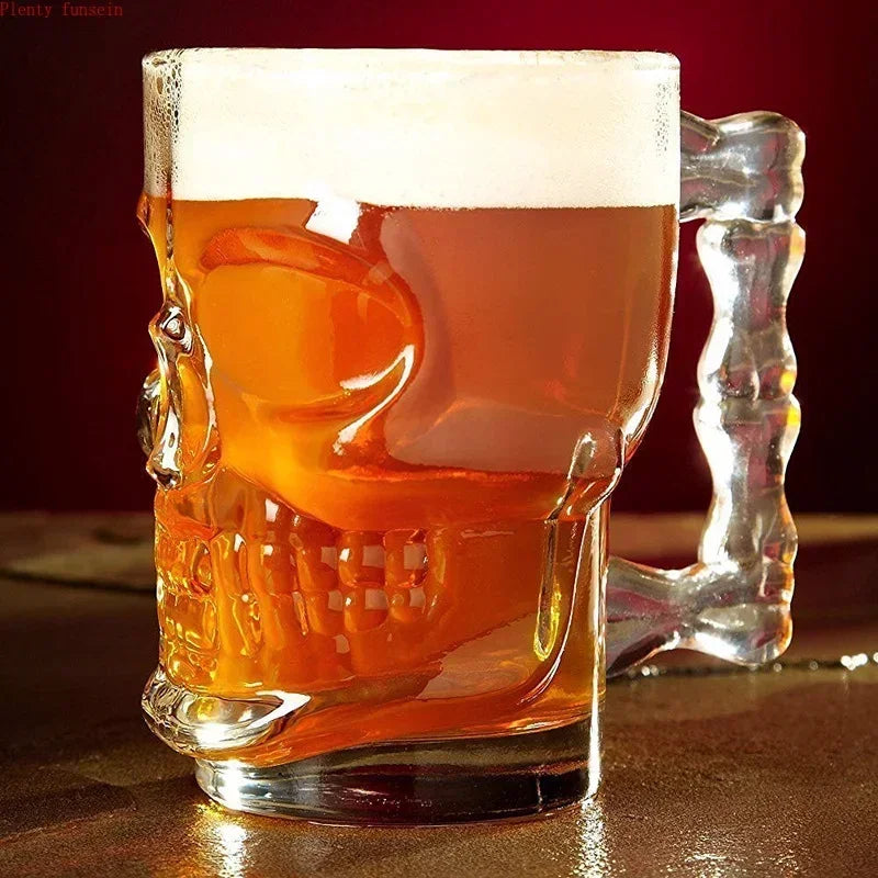 Classcial Pirate Partner Beer Cup 500ml Crystal Glass Creative Skull Face Bone with Handle Drinking Wine Vodka Essential Bar KTV