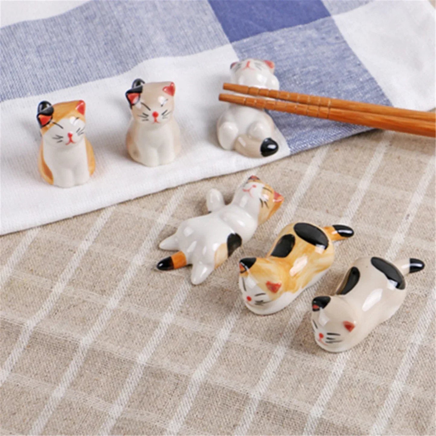set Chopstick Rest Table Decor Ceramic Frog Chopsticks Spoon Rack Holder Durable Ornaments Set Fork Knife Stand Cat Tableware
