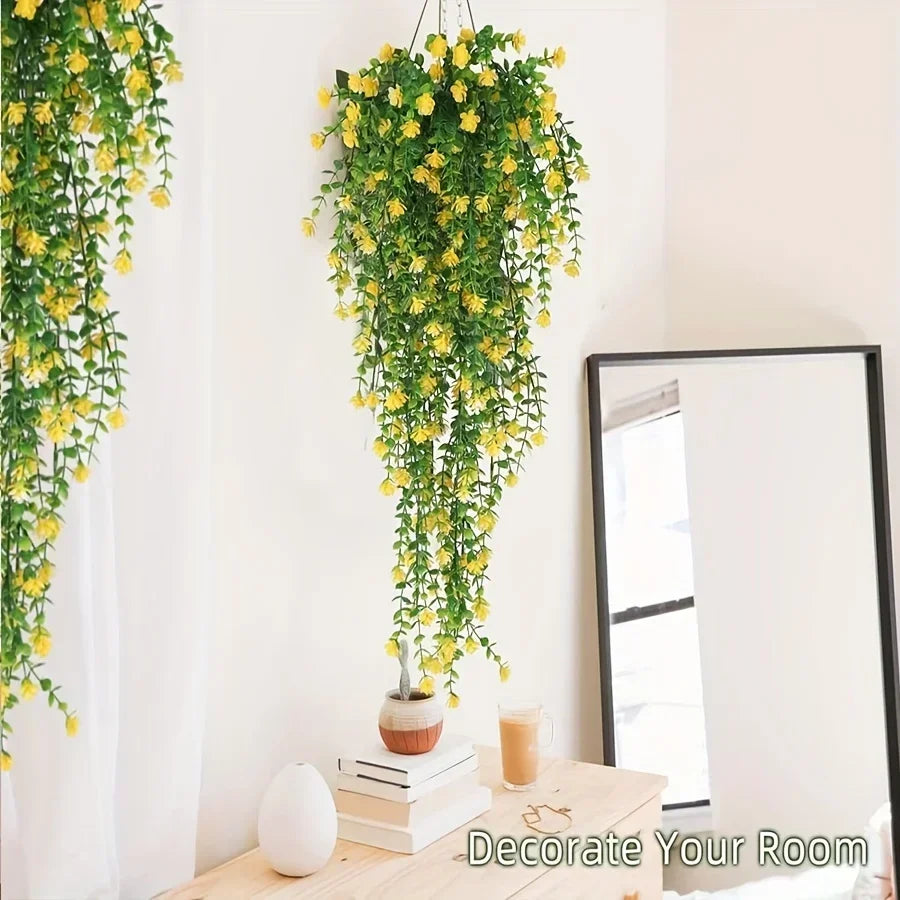 3pcs, Artificial Hanging Plants Fake Hanging Plant Faux Eucalyptus Leaf Greenery Vine Outdoor UV Resistant Plastic Plants