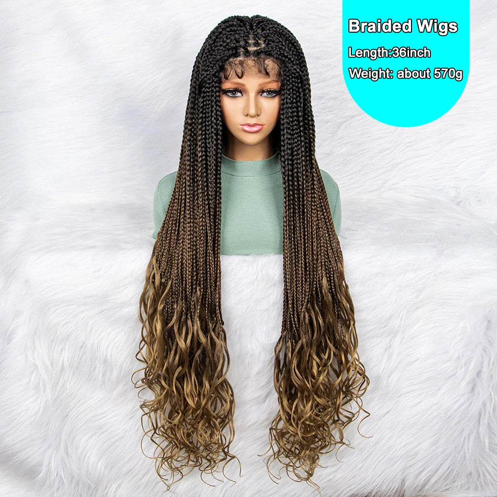 Gradient Water Wave Knotless Box Braids Wig | 9x6 Lace Front | Baby Hair