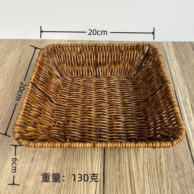 Imitation Rattan Fruit Basket Sundry Storage Basket Hand-Woven Storage Box Home Storage Supplies Tabletop Display Rattan Basket