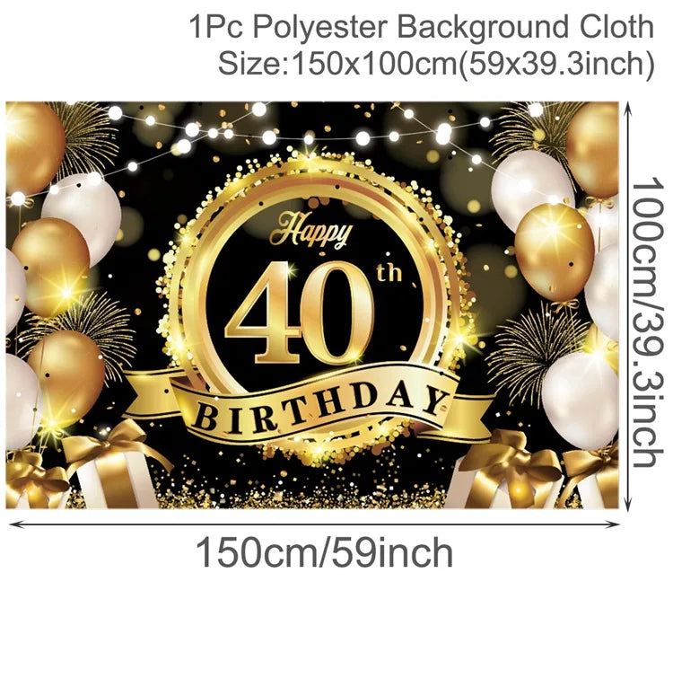 Gold Glitter Happy Birthday Party Backdrop For Photo Black  Happy Birthday Adult Theme Party Decoration Supplies DIY Backdrops