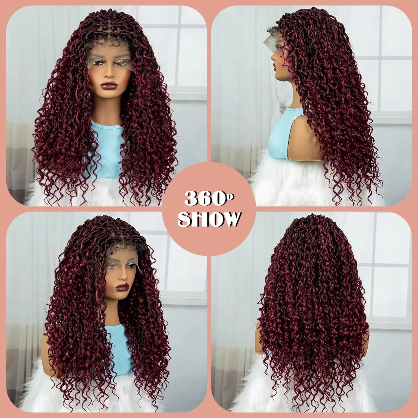 Burgundy Goddess Faux Locs Wig | Curly Ends | Lace Front | Baby Hair