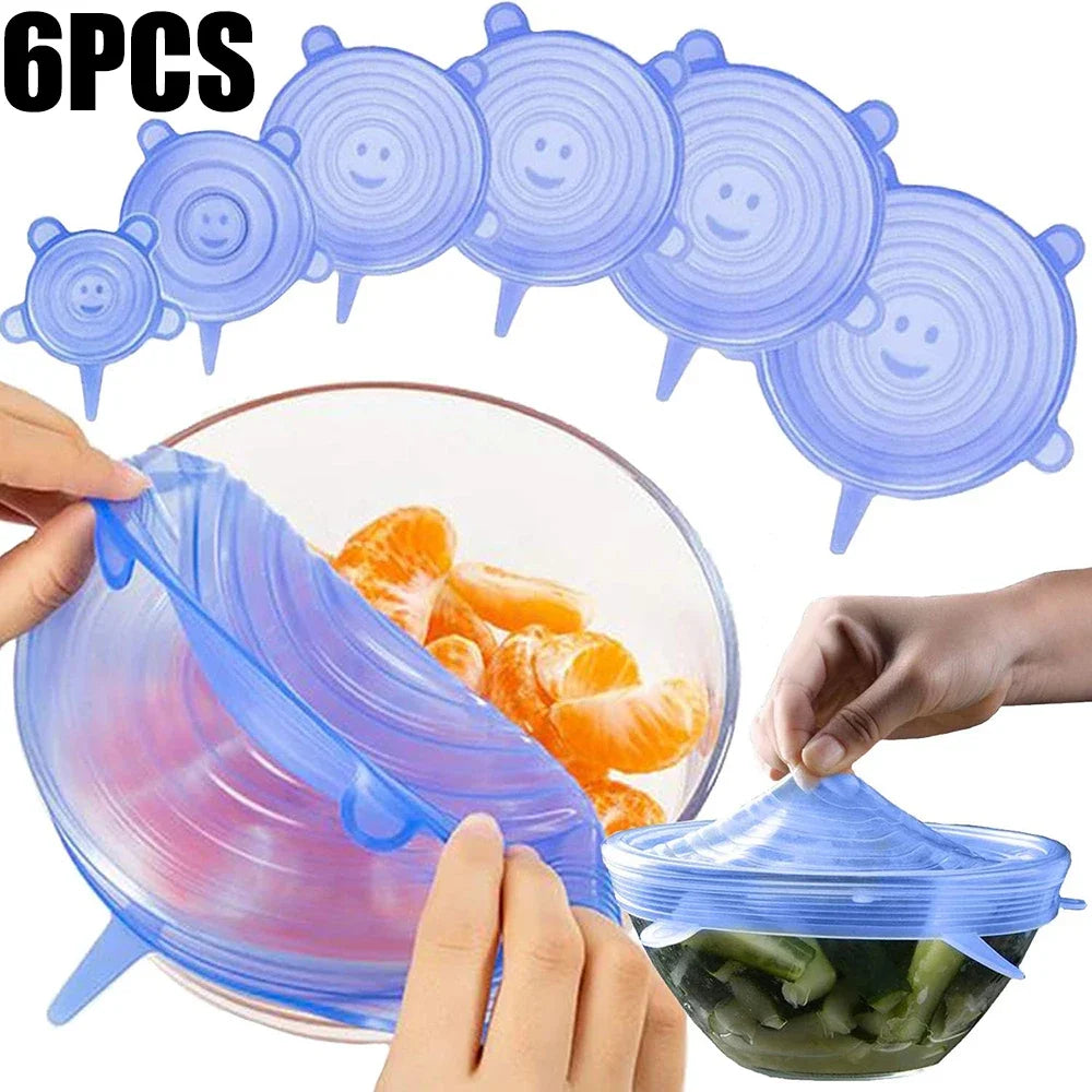 6PCS Food Grade Silicone Bowl Covers – Universal Elastic Round Lids with Airtight Seal – Reusable Kitchen Food Savers