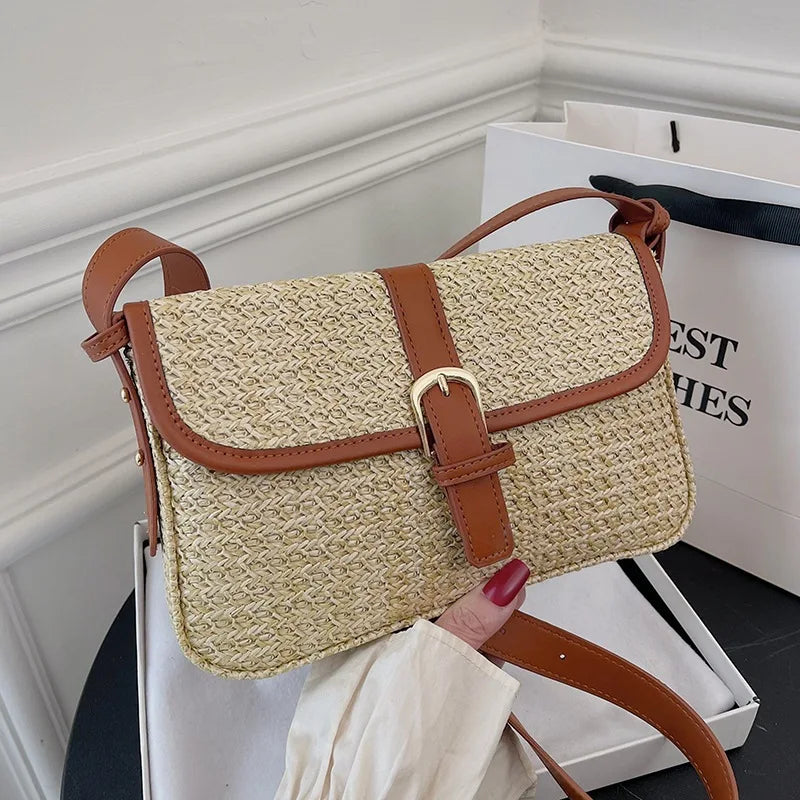 Summer Straw Bag Women's New Fashion Small Square Bag | Foreign Style Braided Tote & Simple Single Shoulder Crossbody Bag