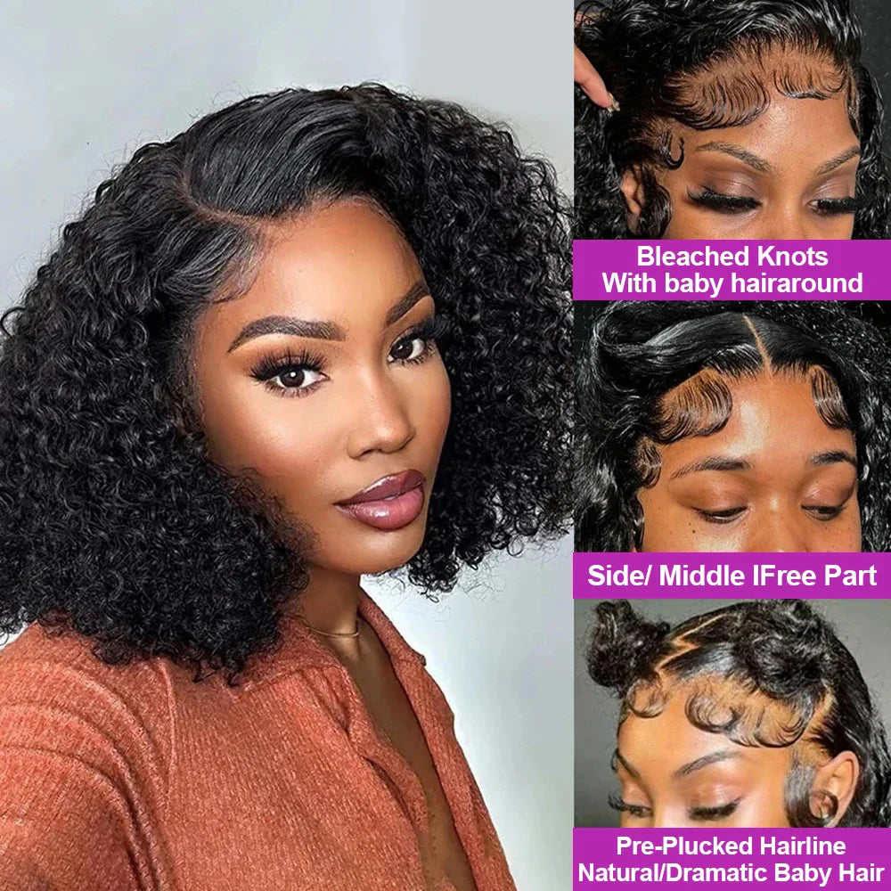 Brazilian Short Bob Deep Wave 13x4 HD Transparent Lace Frontal Wig | Glueless Remy Human Hair | 7x5 Lace Wig for Women