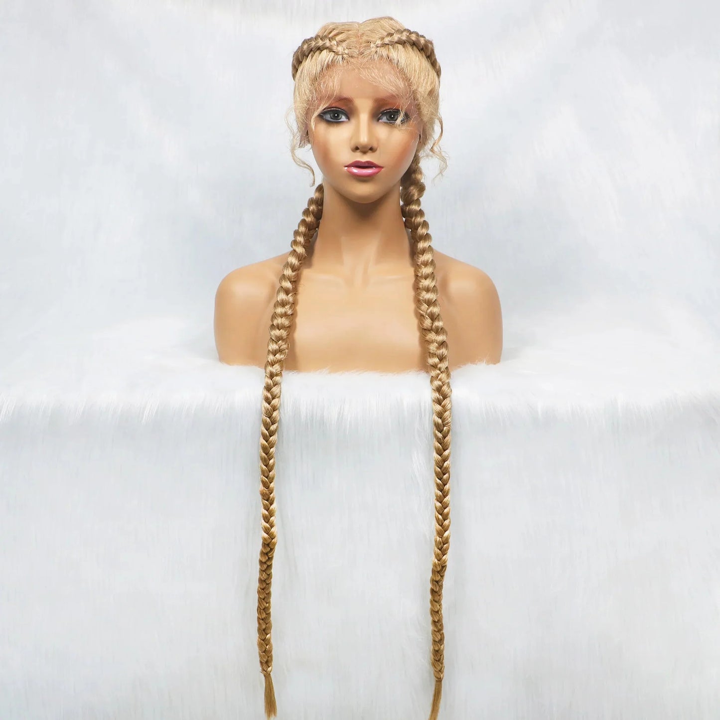 Handmade Double Dutch Cornrow Braided Wig | Natural Black Lace Front | Baby Hair | Kanekalon Synthetic Wig for Women