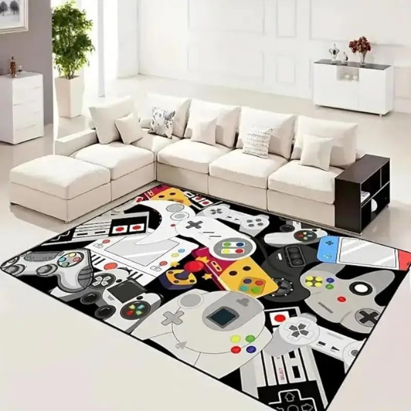 Fashion Crystal Pile Gaming Carpet with Video Game Controller Game Room Carpet Bedroom Full Pile Non-Slip Carpet