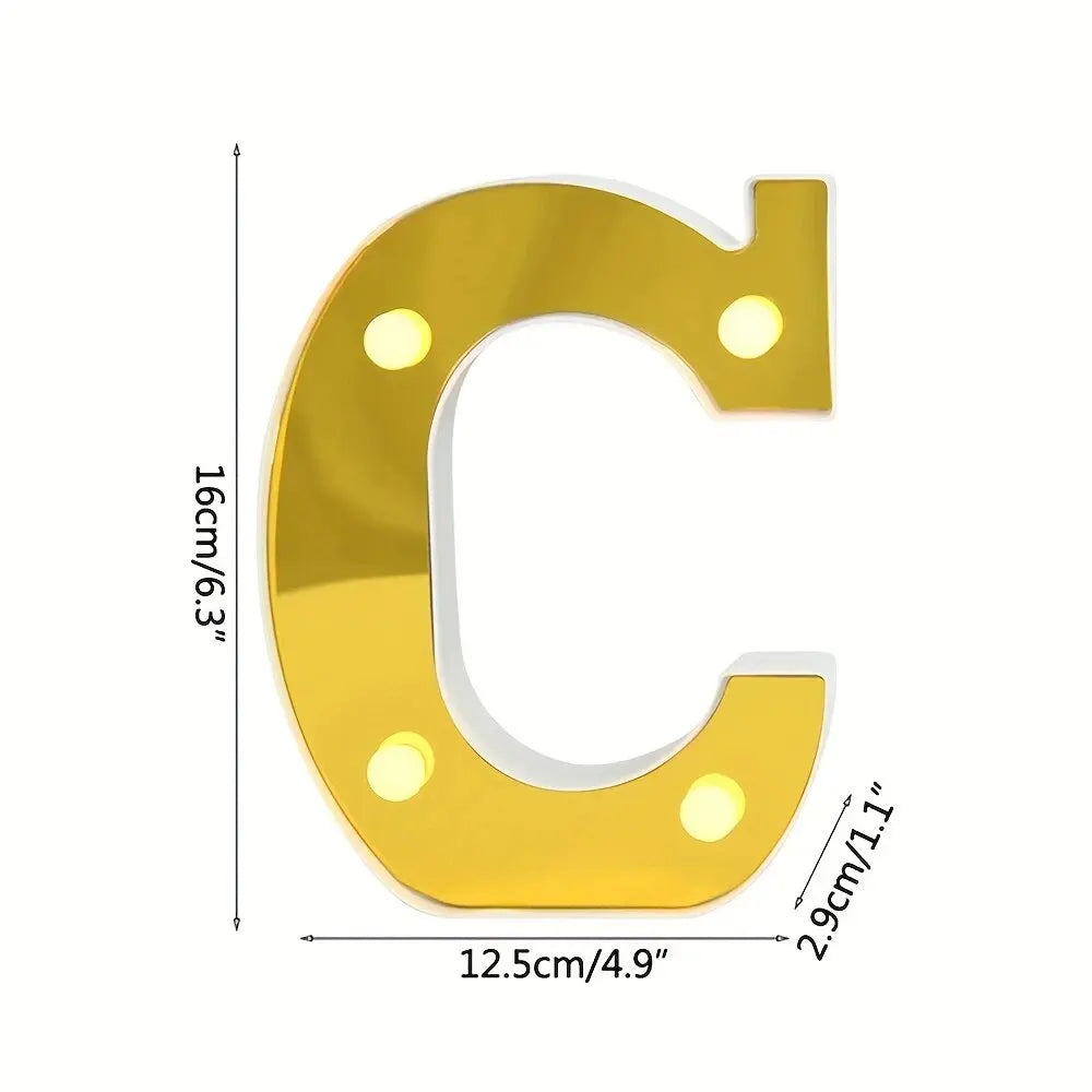 1PC 16cm Golden Numbers&English Led Letter Lights,Battery Powered Decoration Light For Festive,Proposal,Birthday,Wedding,Party