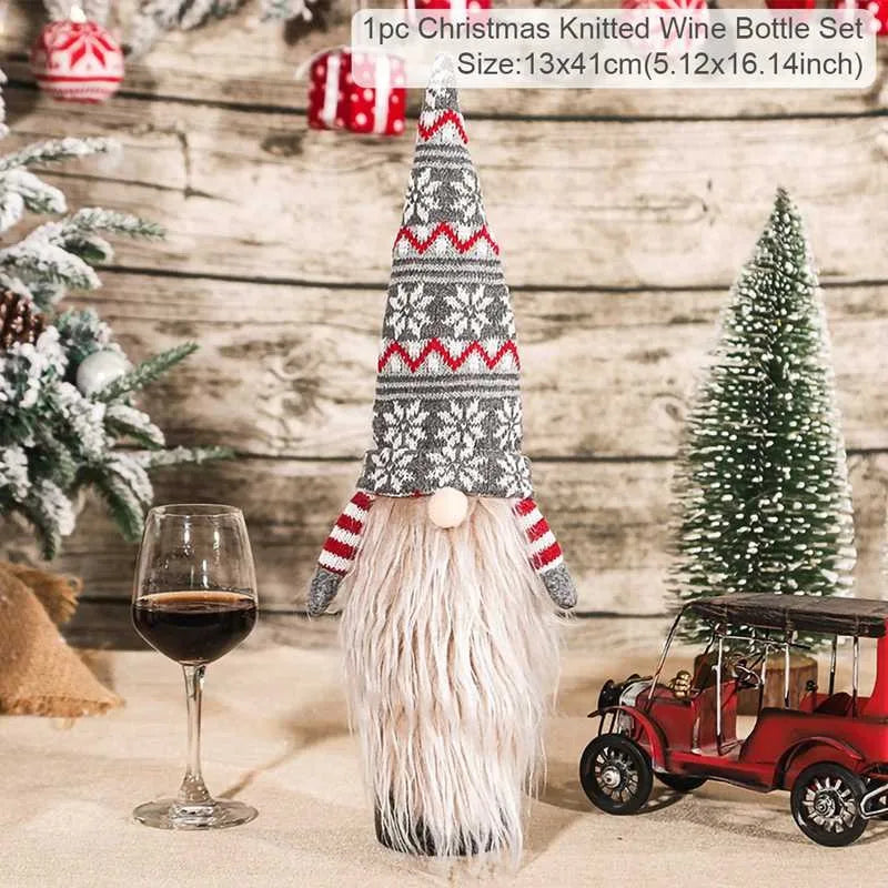 Merry Christmas Decoration for Home 2024 Santa Claus Wine Bottle Cover Snowman Stocking Gift Holders Xmas Navidad Decor New Year