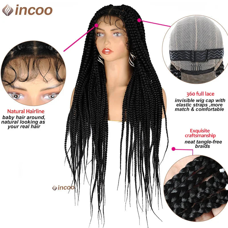 Jumbo Knotless Box Braids Wig | Tribal Cornrows & Faux Locs | Full Lace Front | 36" Look