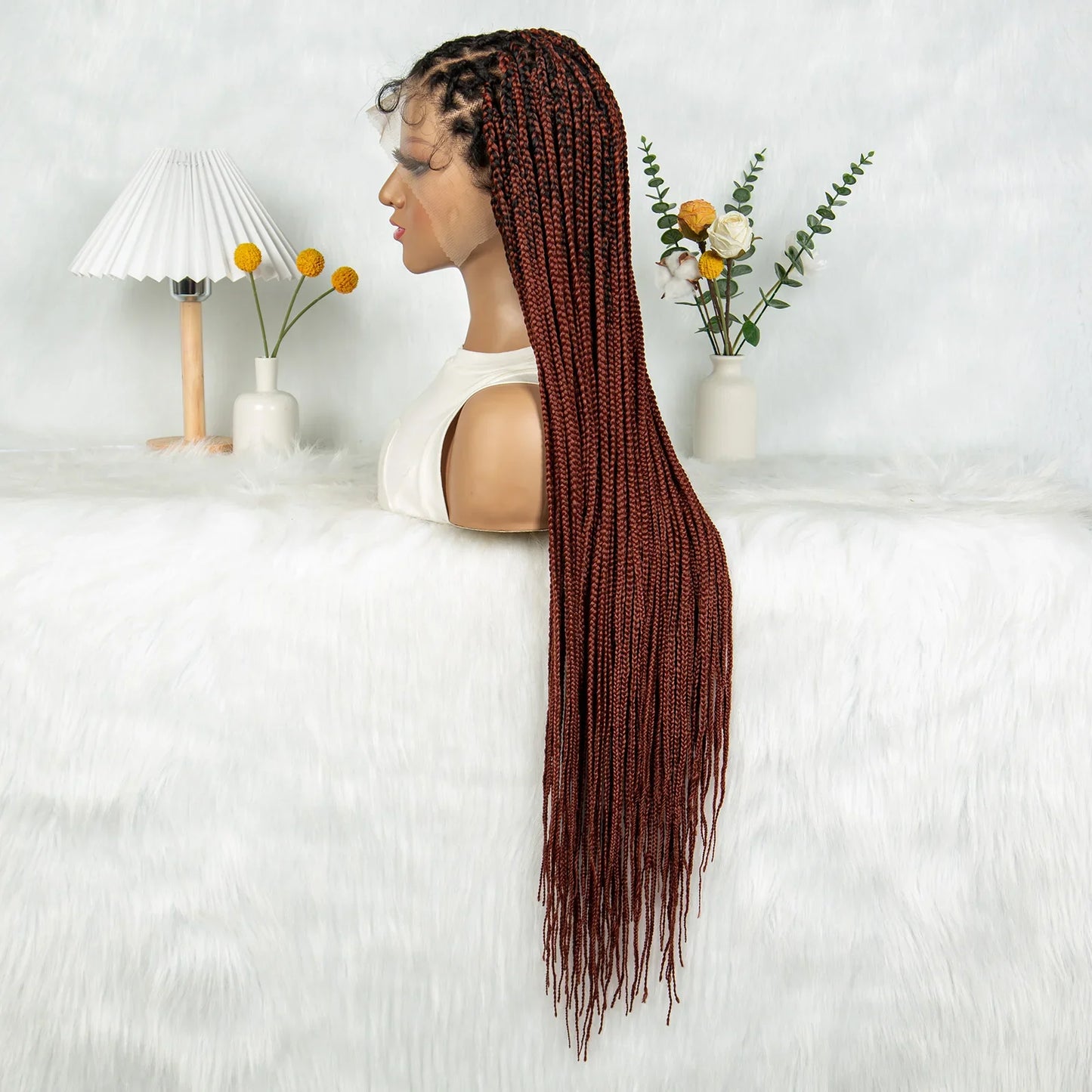 KIMA Box Braided Wig Synthetic Full Lace Braided Wig Cornrow Braids Wig With Baby Hair Transparent Lace Knotless Faux Locs Wig