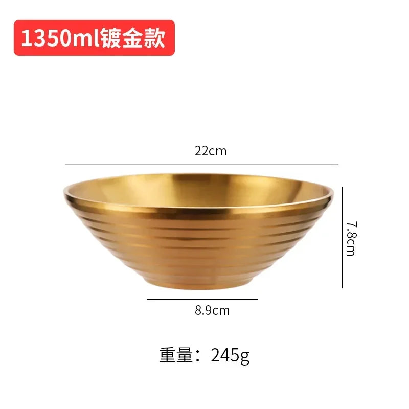 Gold Mixed Noodles, Instant Noodles, 304 Stainless Steel Bowls, Heat Insulation, Japanese Lamian Noodles Bowls.