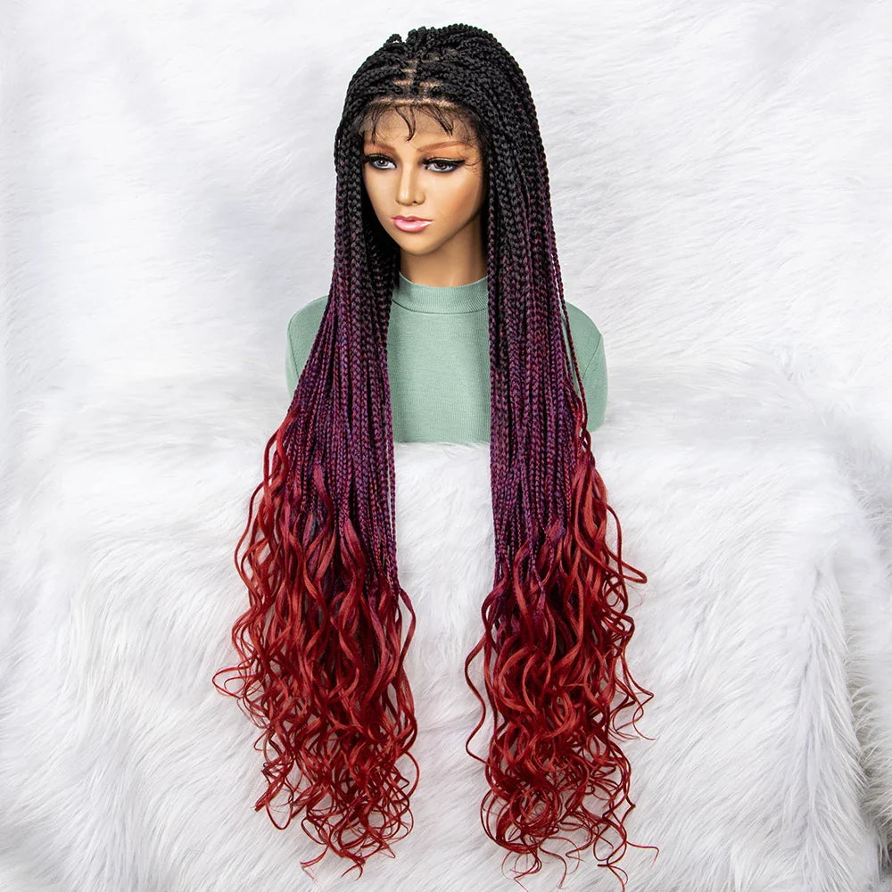 Gradient Water Wave Knotless Box Braids Wig | 9x6 Lace Front | Baby Hair