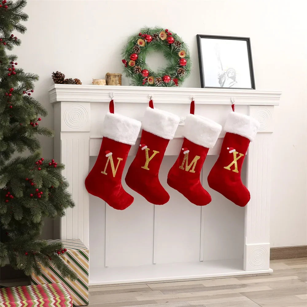 Embroidered Monogram Christmas Stocking,Xmas Sock Holiday Family Stocking for Christmas Fireplace Party Decoration