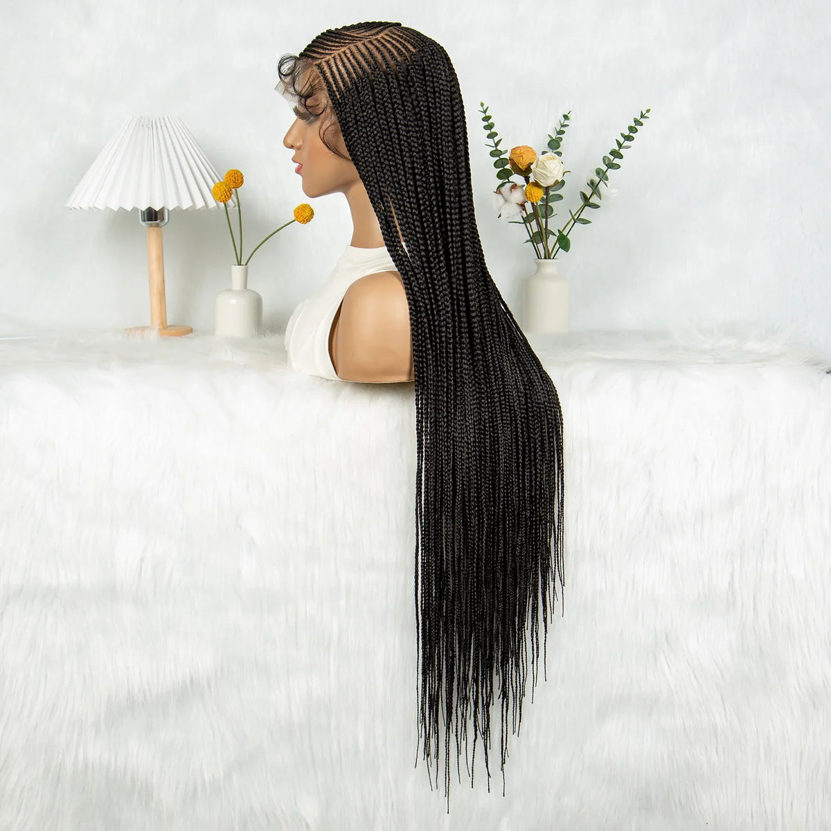 HD Transparent Full Lace Cornrow Knotless Box Braids Goddess Braided Wig