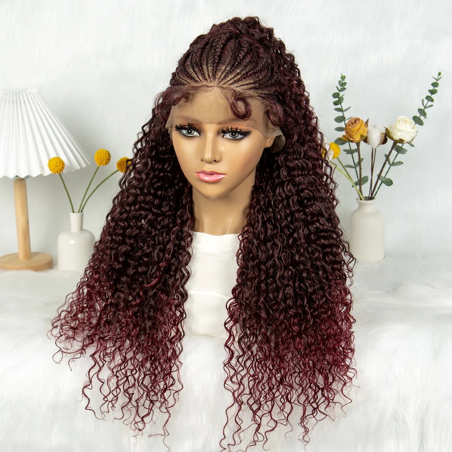 Kima Ombre Cornrow & Curly Ponytail Wig | 13x4 Lace Front | Half Updo | Synthetic Hair | Black Women