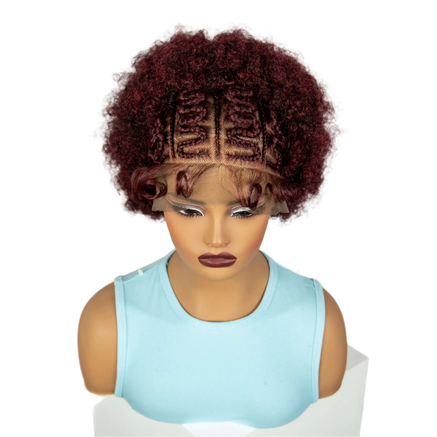 Burgundy Afro Curly Braids Bob Wig | 13x6 Lace Front | Baby Hair