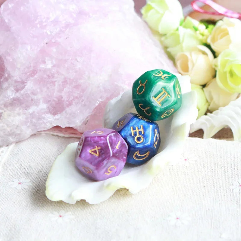3pc/set Pearl/Transparent 12-sided Astrology Zodiac Signs Dice  Constellation Divination 22*22mm Dice