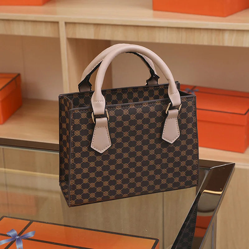 Fashion Square Small Top-Handle Bags | Casual Tote PU Leather Plaid Crossbody Shoulder Bag (Women's Handbags for Daily Use & Gift