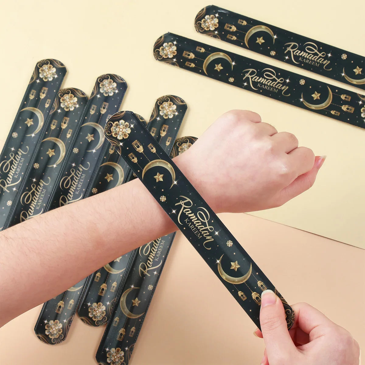 EID Mubarak Wrist Strap Clap Ring Slap Bracelets Ramadan Decoration For Home 2025 Kareem Islamic Muslim Party Eid Al Adha Gifts