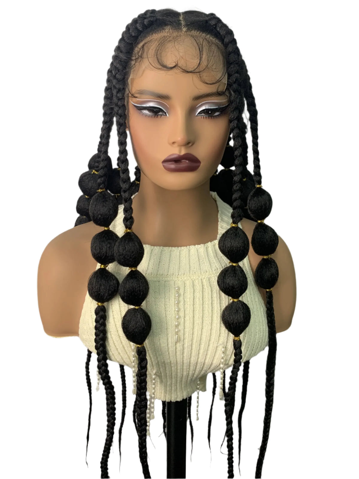 Natural 40 Inch Long Synthetic Full Lace Braided Wig | Handmade Knotless Bantu Braids Lace Wig with Baby Hair for Women
