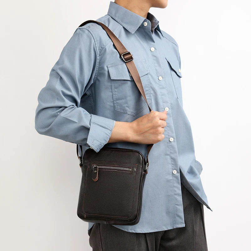 High Quality Genuine Leather Men's Shoulder Bag | Cow Leather Casual Daily Use Crossbody Purse & Handbag (Soft, Solid Color)