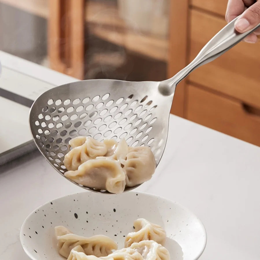 SUS304 stainless steel big end colander, pepper spoon, food spoon, kitchen household Lo mein dumpling cooking spoon
