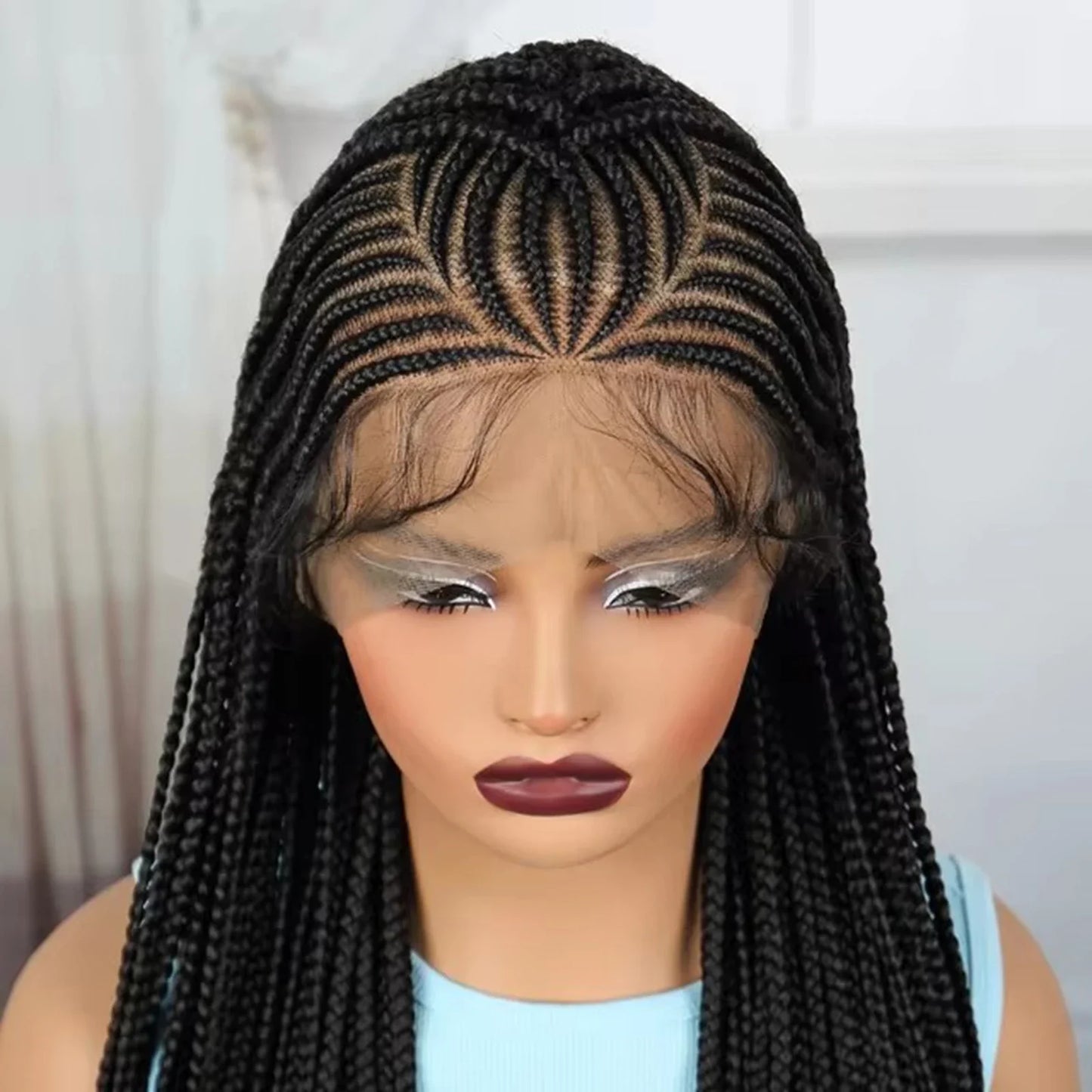 34" Knotless Cornrow Braids Wig | Transparent Lace Frontal | Baby Hair
