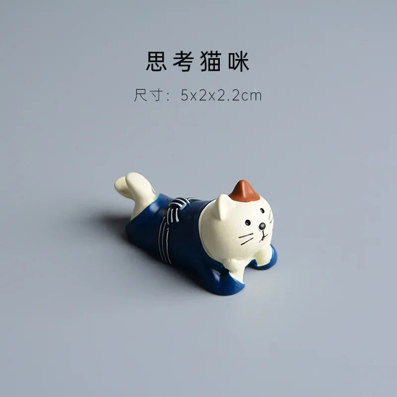 ZAKKA Miniatures Study Bookcase Home Decor Cute Cartoon Cat Retro Desk Gramophone Ornament Crafts Dollhouse Accessories Toy Gift
