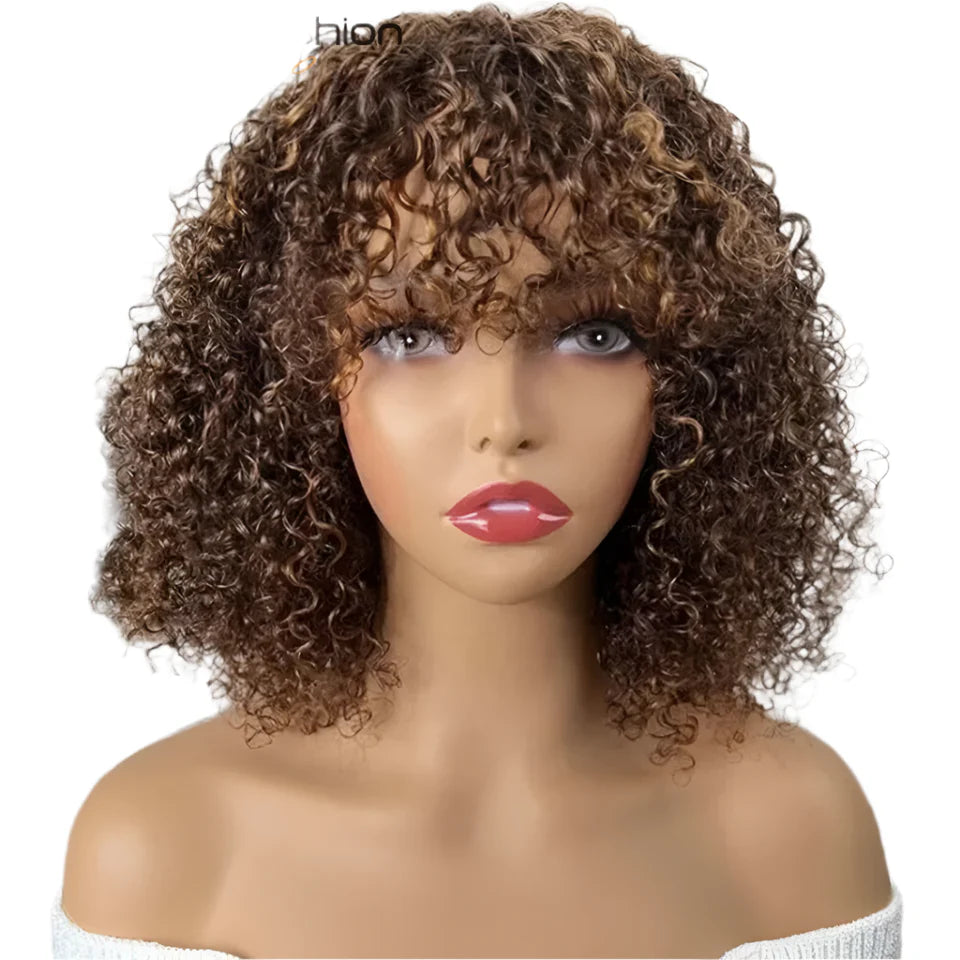 Ombre 99J & Blonde Jerry Curly Bob Wig with Bangs | Glueless "Wear to Go" Human Hair