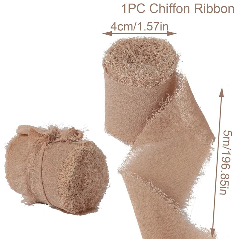 5M Handmade Frayed Edged Satin Chiffon Silk Ribbon For Wedding Invitation Wrapping Bouquets Birthday Party Decorations Gifts